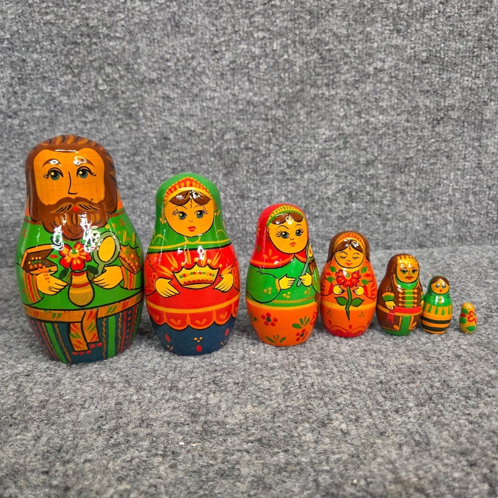 Vintage Belarus Fairy Tale 7pc Matryoshka Nesting Doll The Little Scarlet Flower